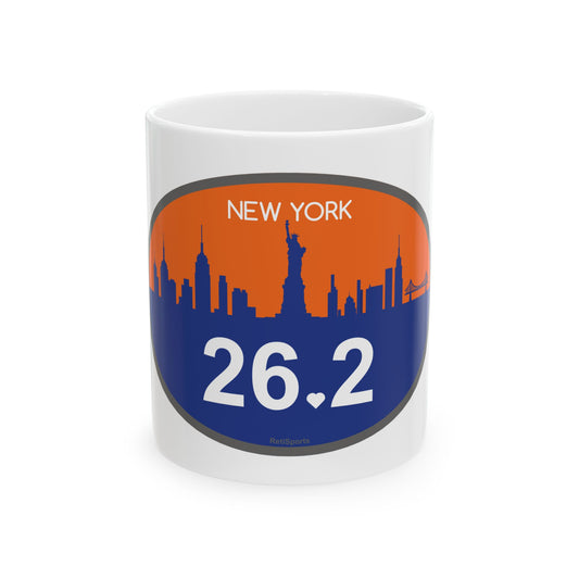 New York 26.2 Coffee Mug for Marathon Runners, NYC Marathon Gift, Ceramic Tea Cup, Finisher Souvenir, Made in USA, 11oz