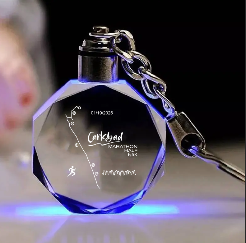 2025 Carlsbad Marathon Crystal Keychain with Internal Laser Engraving and Gift Box