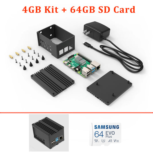 Raspberry Pi 4 4GB Kit - 64GB Card, Aluminum Case