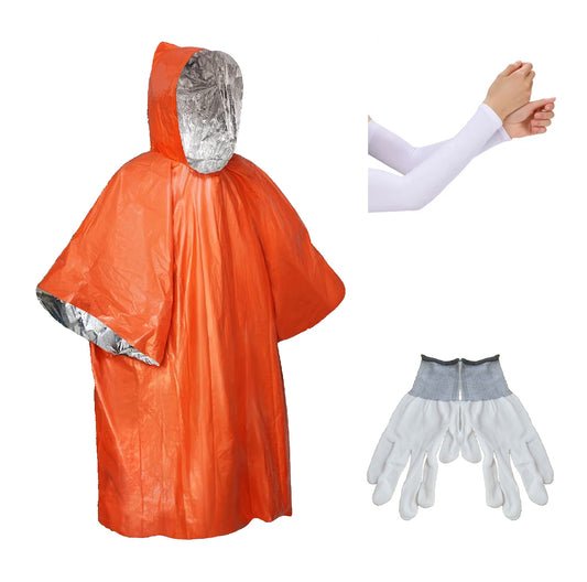 Marathon Kit with Emergency Poncho, Arm Sleeves, and Gloves - Essential Items to Keep You Warm Before Race
