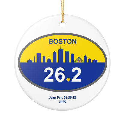 Personalized Boston 26.2 Marathon Ornament | Ceramic Round Ornament