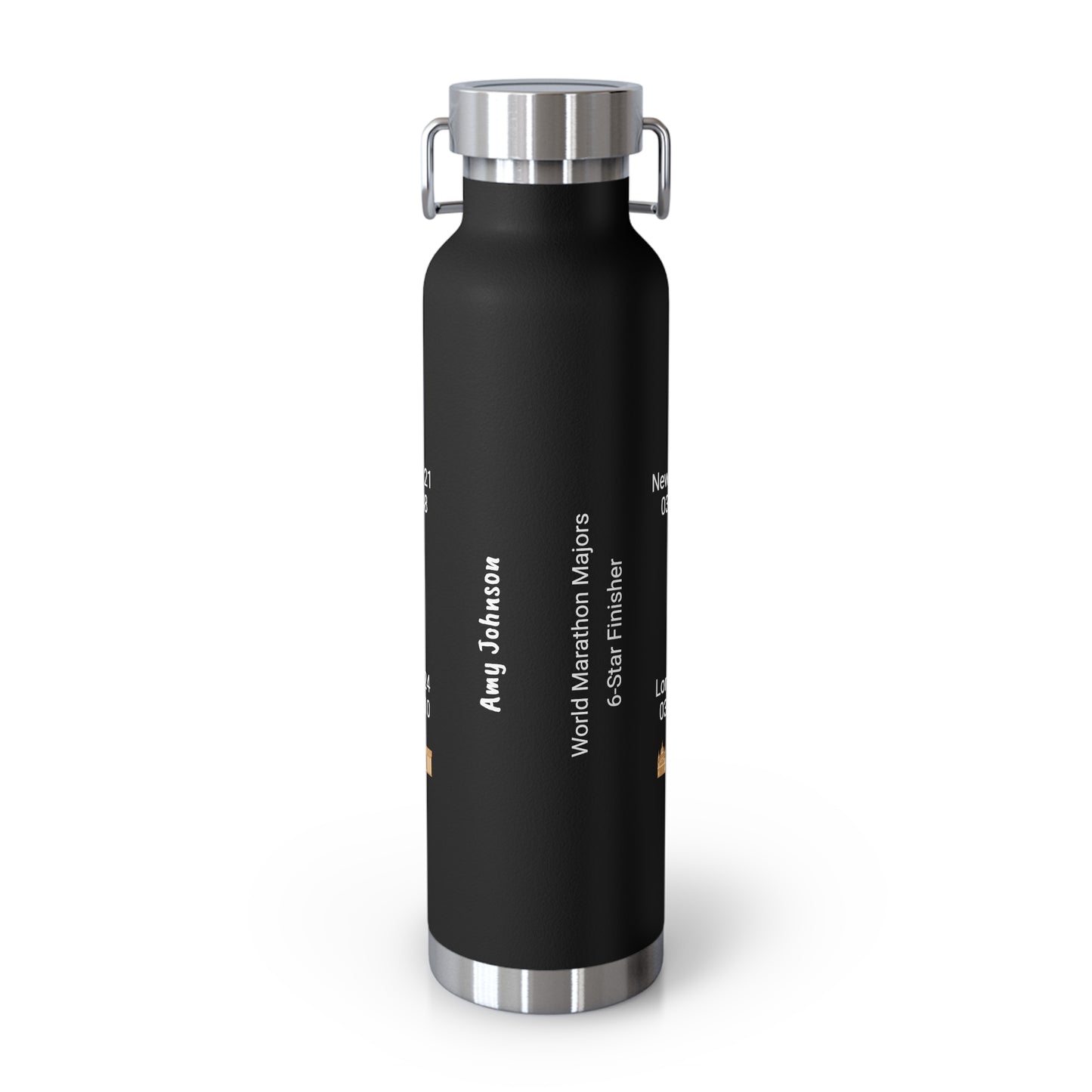 Personalized 6-Star Marathon Water Bottle, 22oz Stainless Steel Copper Insulated - Custom Finish Times for Boston, NYC, Tokyo & More