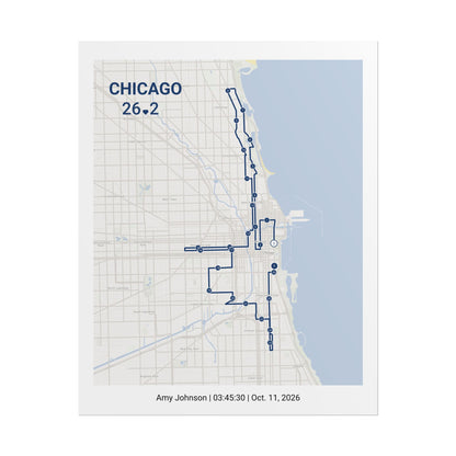 Chicago 26.2 Poster | Personalized Marathon Route Map | Custom Name & Finish Time | Unframed Print