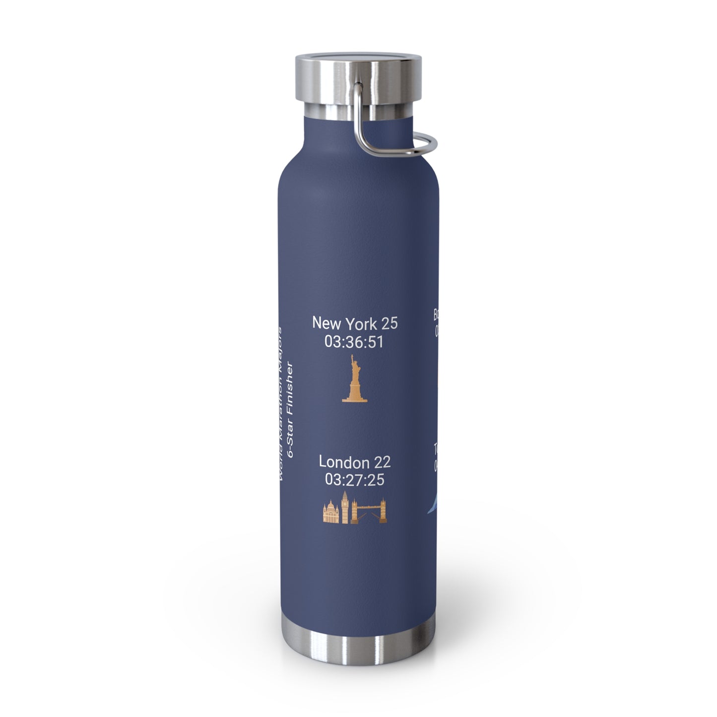 Personalized 6-Star Marathon Water Bottle, 22oz Stainless Steel Copper Insulated - Custom Finish Times for Boston, NYC, Tokyo & More