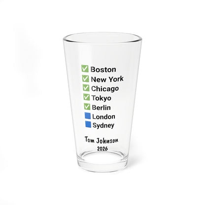 Custom Marathon Majors Mixing Pint Glass - Personalized Runner's Checklist Beer Gift