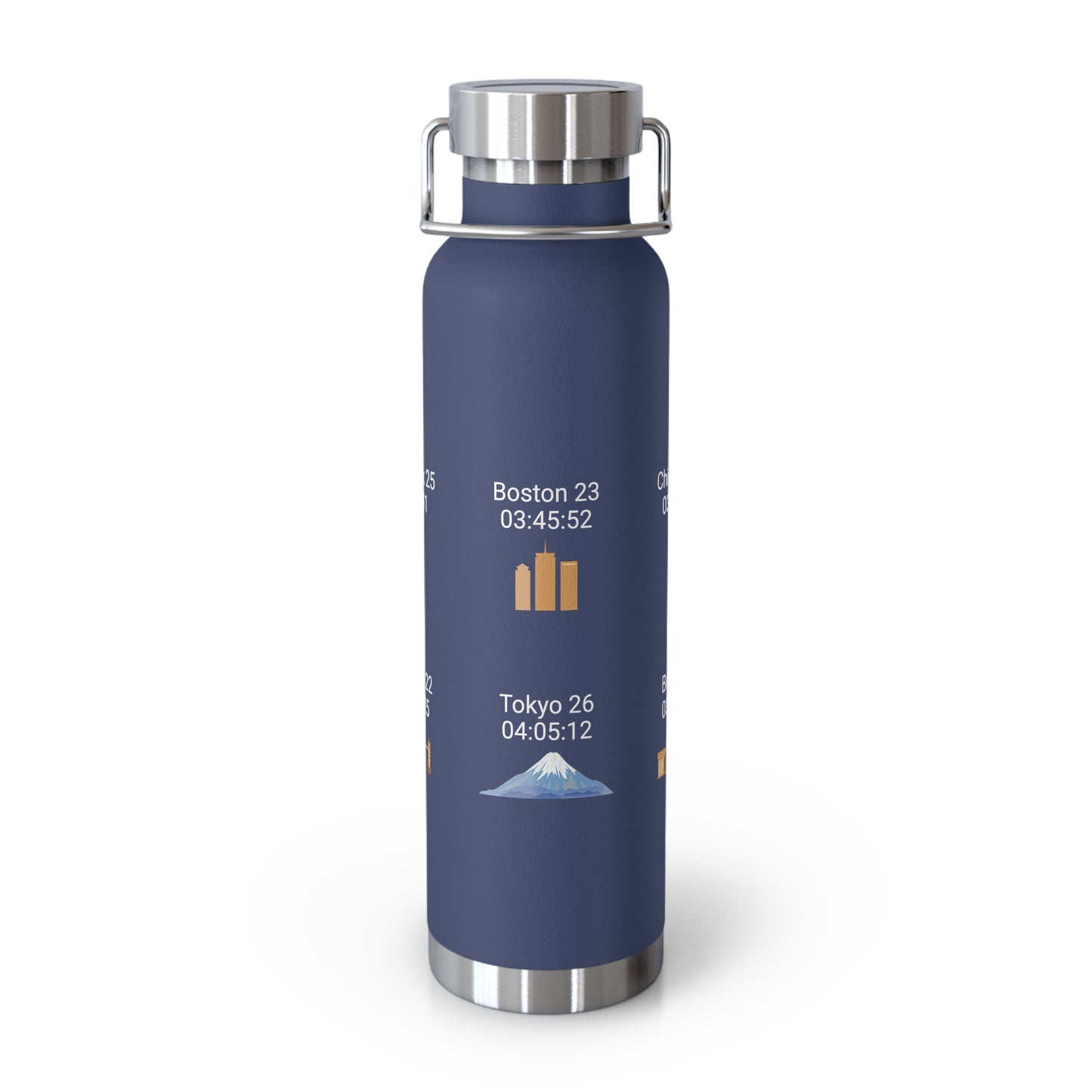 Personalized 6-Star Marathon Water Bottle, 22oz Stainless Steel Copper Insulated - Custom Finish Times for Boston, NYC, Tokyo & More