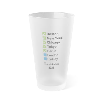 Custom Marathon Majors Frosted Pint Glass - Personalized Runner's Checklist Beer Gift