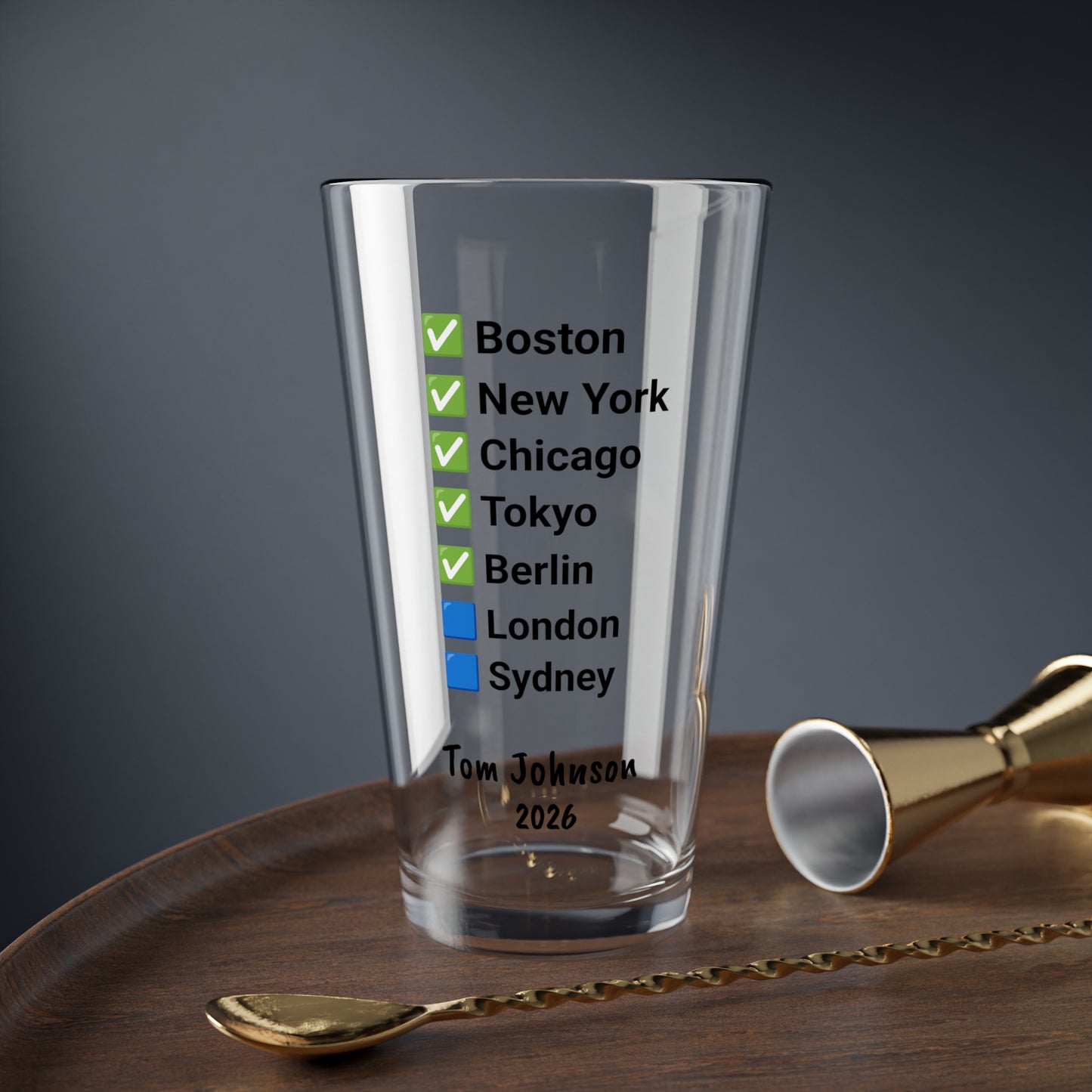 Custom Marathon Majors Mixing Pint Glass - Personalized Runner's Checklist Beer Gift