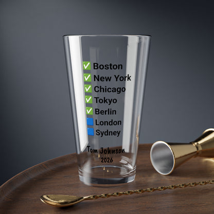 Custom Marathon Majors Mixing Pint Glass - Personalized Runner's Checklist Beer Gift