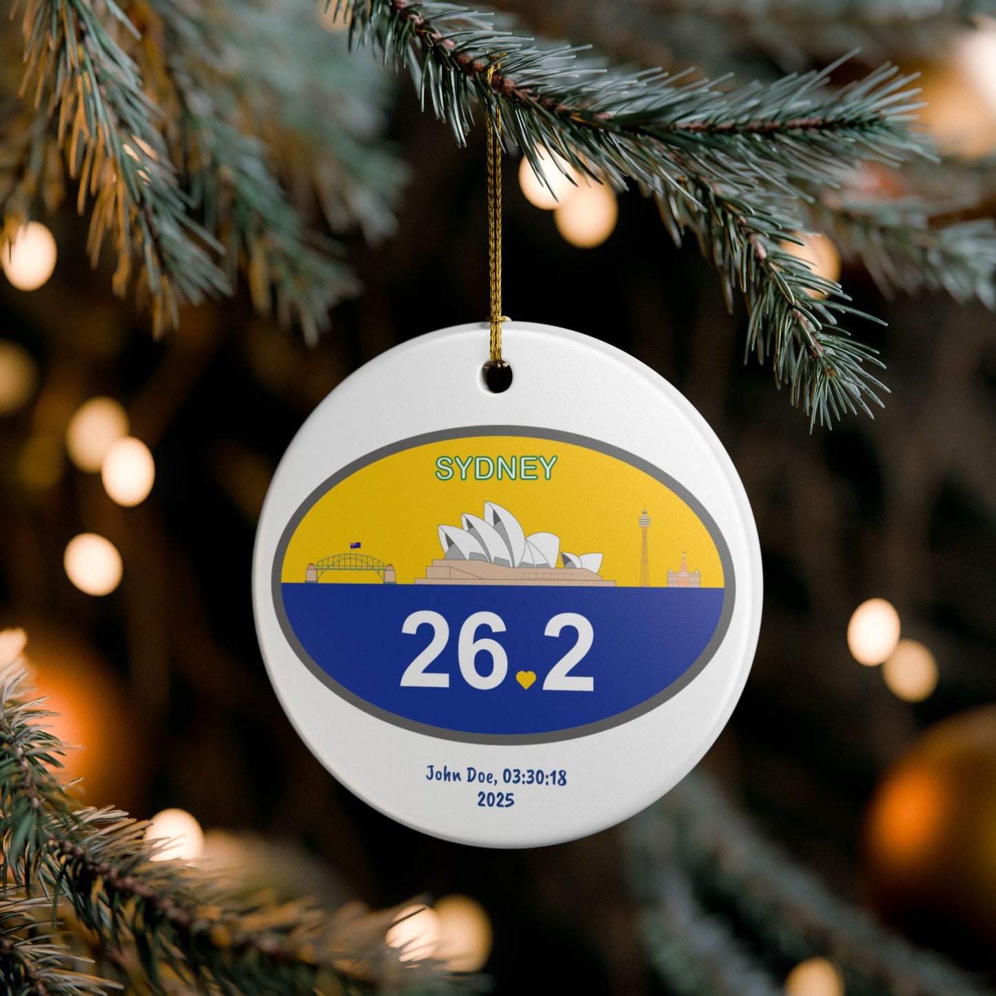 Personalized Sydney 26.2 Marathon Ornament | Ceramic Round Ornament