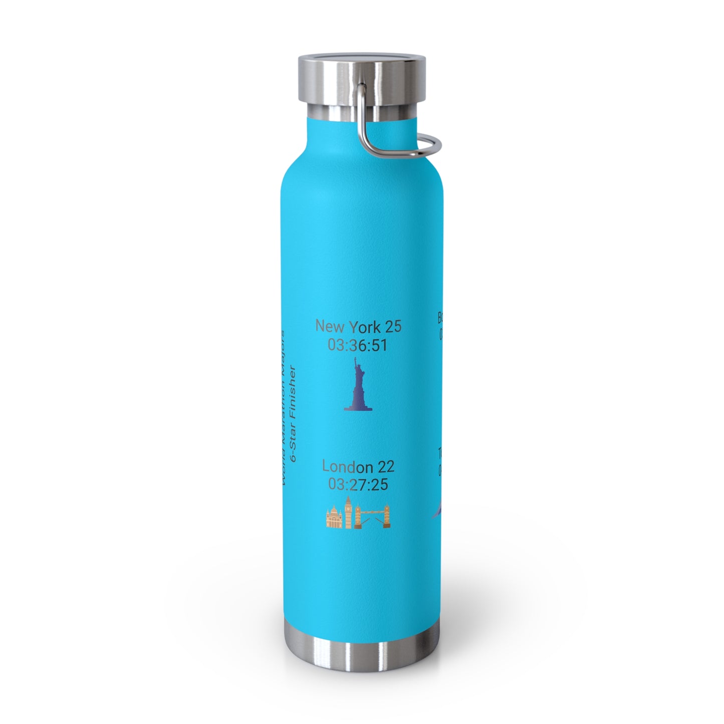Personalized 6-Star Marathon Water Bottle, 22oz Stainless Steel Copper Insulated - Custom Finish Times for Boston, NYC, Tokyo & More