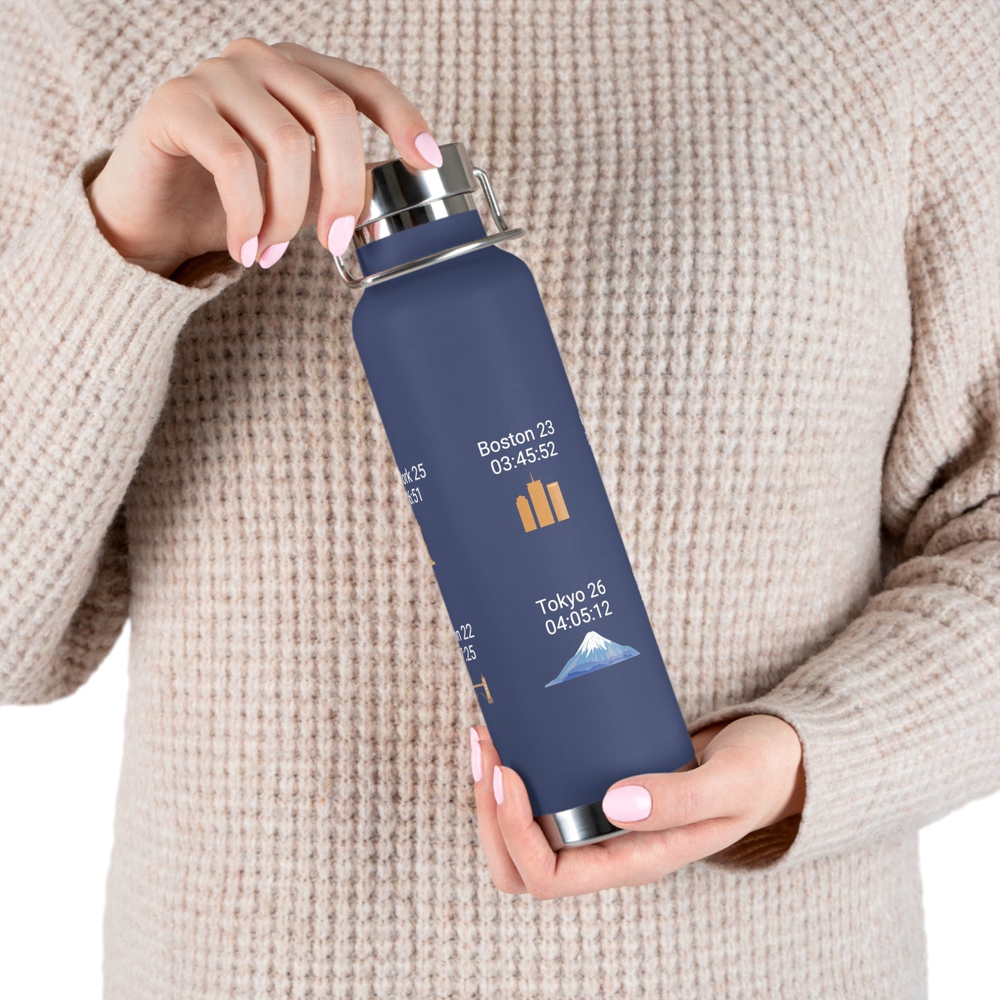 Personalized 6-Star Marathon Water Bottle, 22oz Stainless Steel Copper Insulated - Custom Finish Times for Boston, NYC, Tokyo & More