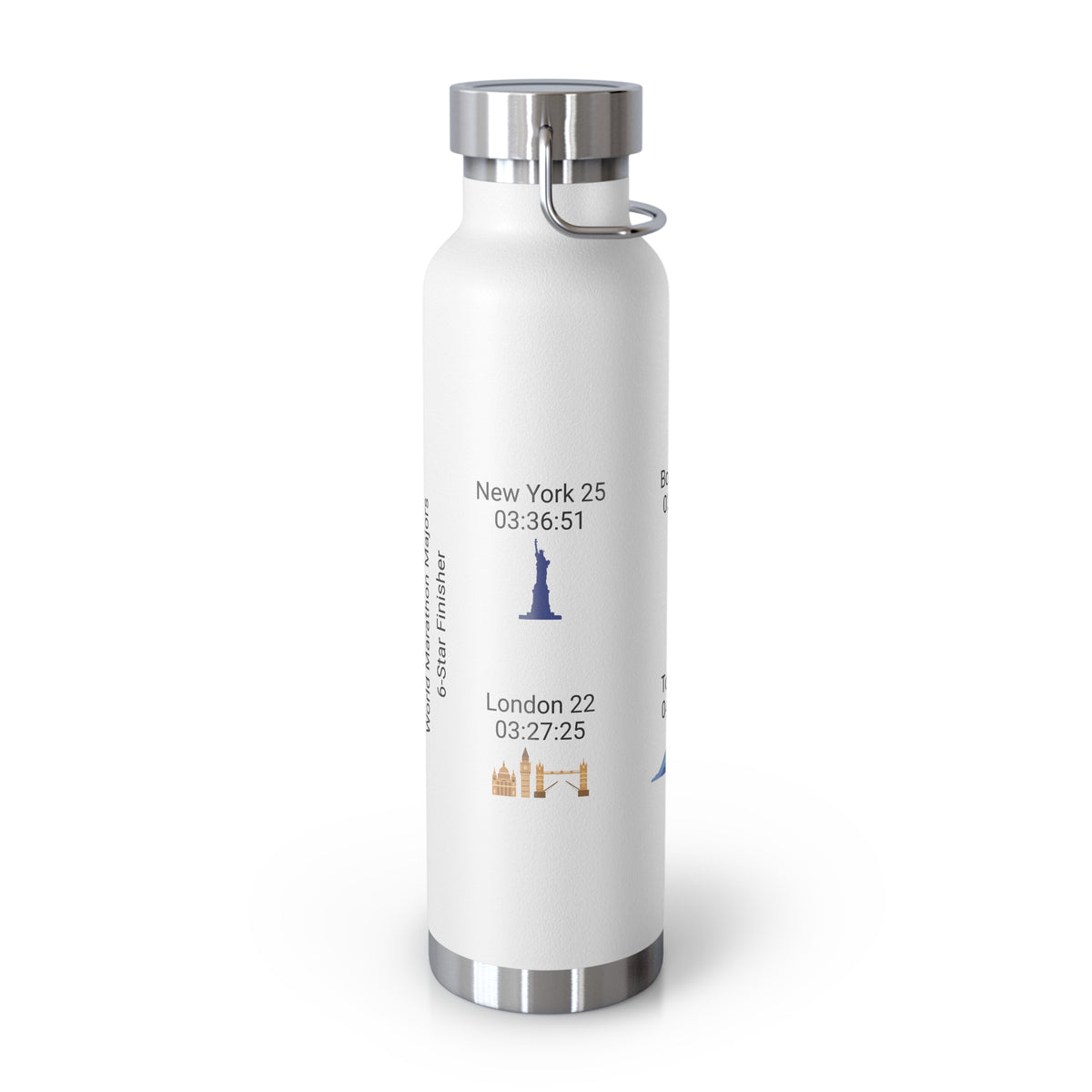 Personalized 6-Star Marathon Water Bottle, 22oz Stainless Steel Copper Insulated - Custom Finish Times for Boston, NYC, Tokyo & More