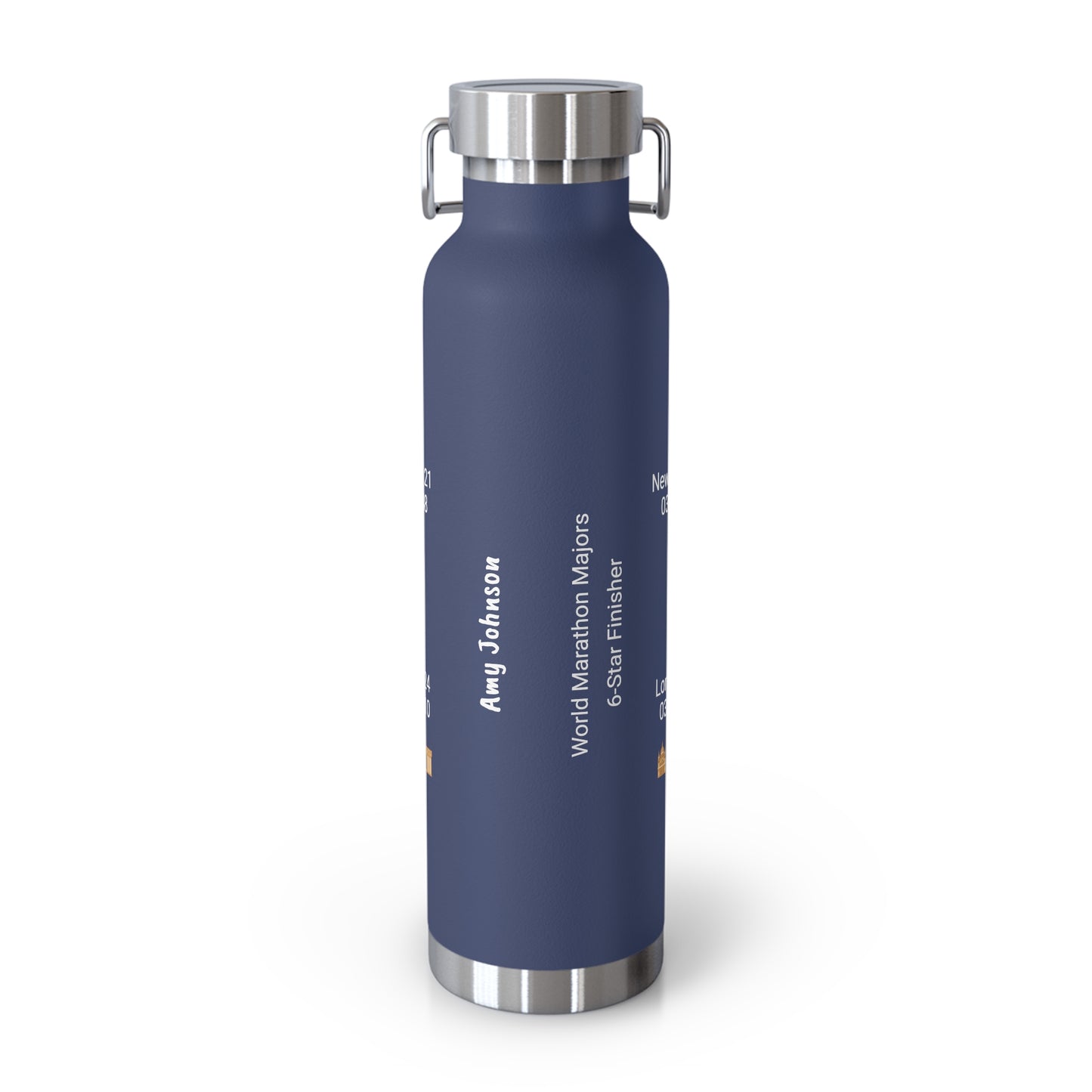 Personalized 6-Star Marathon Water Bottle, 22oz Stainless Steel Copper Insulated - Custom Finish Times for Boston, NYC, Tokyo & More