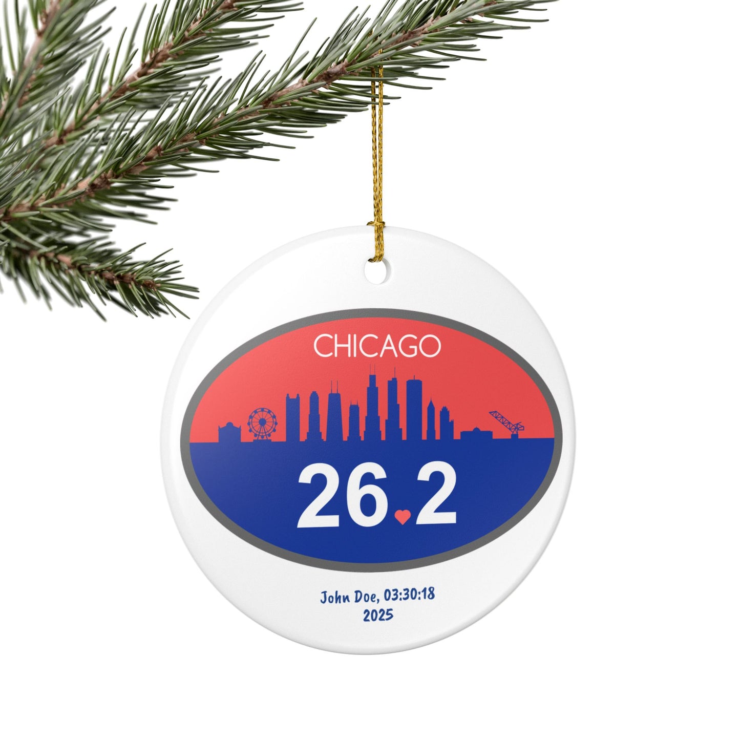 Personalized Chicago 26.2 Marathon Ornament | Ceramic Round Ornament