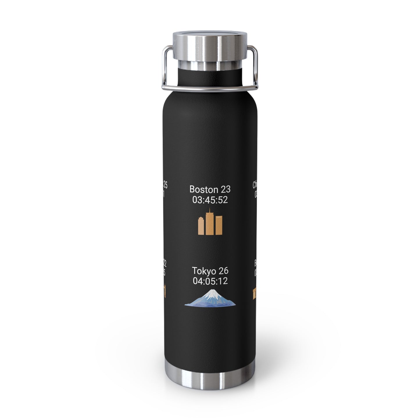 Personalized 6-Star Marathon Water Bottle, 22oz Stainless Steel Copper Insulated - Custom Finish Times for Boston, NYC, Tokyo & More