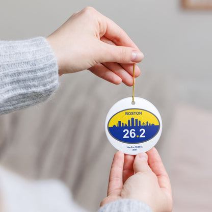 Personalized Boston 26.2 Marathon Ornament | Ceramic Round Ornament