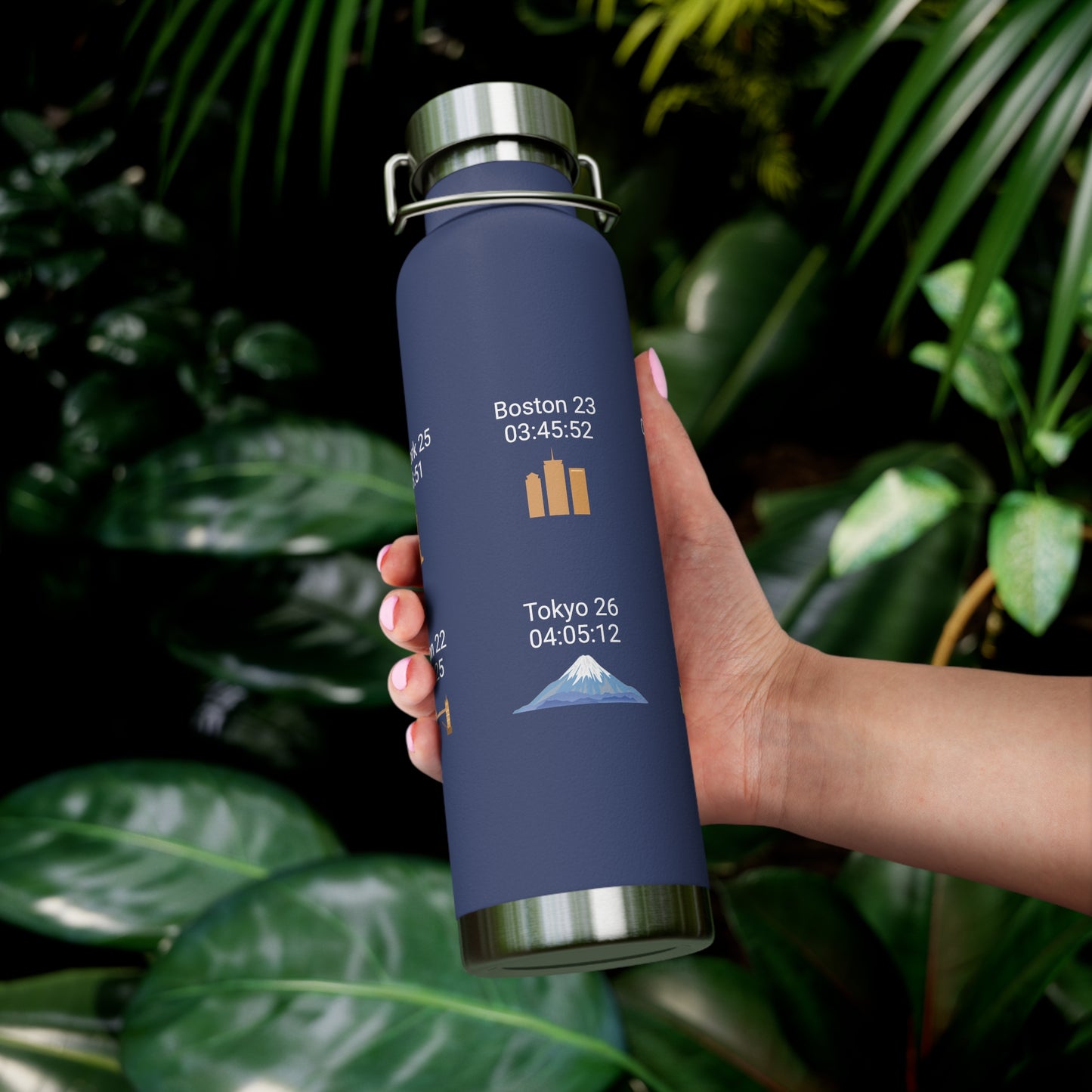 Personalized 6-Star Marathon Water Bottle, 22oz Stainless Steel Copper Insulated - Custom Finish Times for Boston, NYC, Tokyo & More