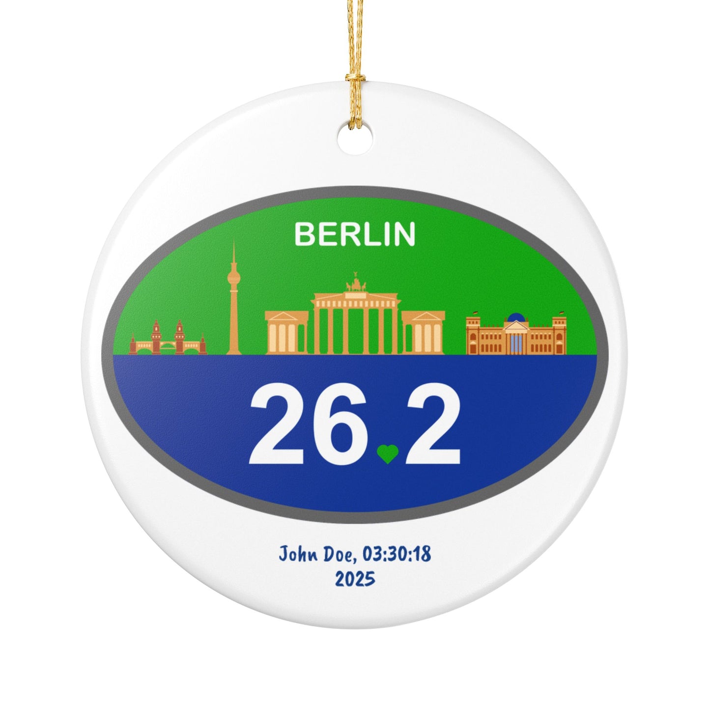 Personalized Berlin 26.2 Ornament | Ceramic Round Ornament