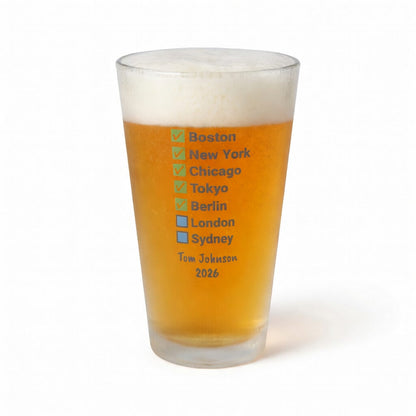 Custom Marathon Majors Frosted Pint Glass - Personalized Runner's Checklist Beer Gift