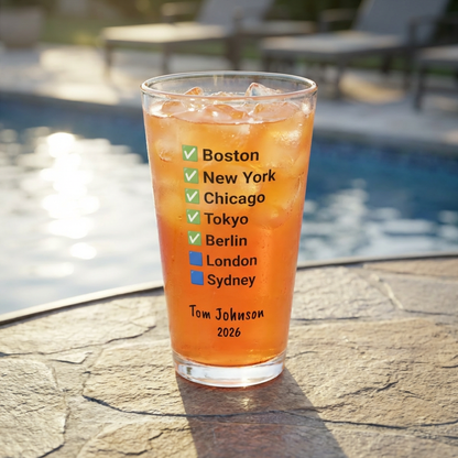Custom Marathon Majors Mixing Pint Glass - Personalized Runner's Checklist Beer Gift