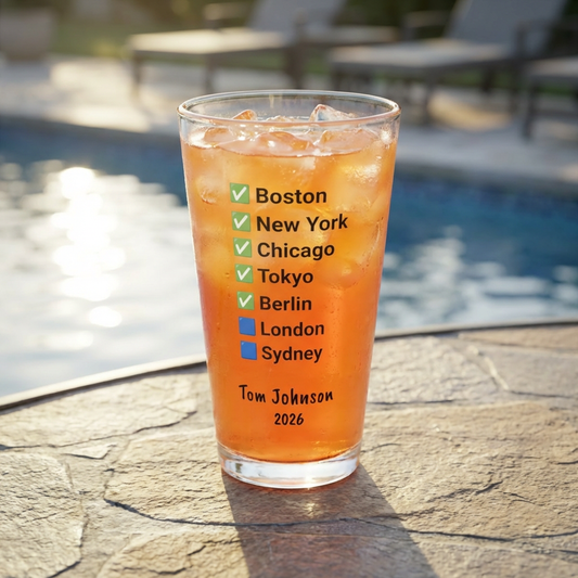 Custom Marathon Majors Mixing Pint Glass - Personalized Runner's Checklist Beer Gift