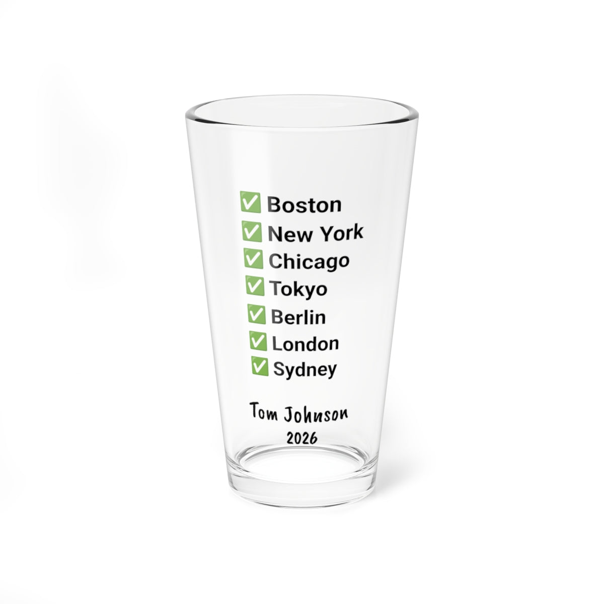 Custom Marathon Majors Mixing Pint Glass - Personalized Runner's Checklist Beer Gift