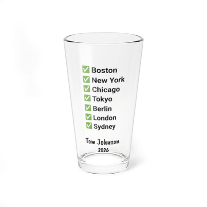 Custom Marathon Majors Mixing Pint Glass - Personalized Runner's Checklist Beer Gift