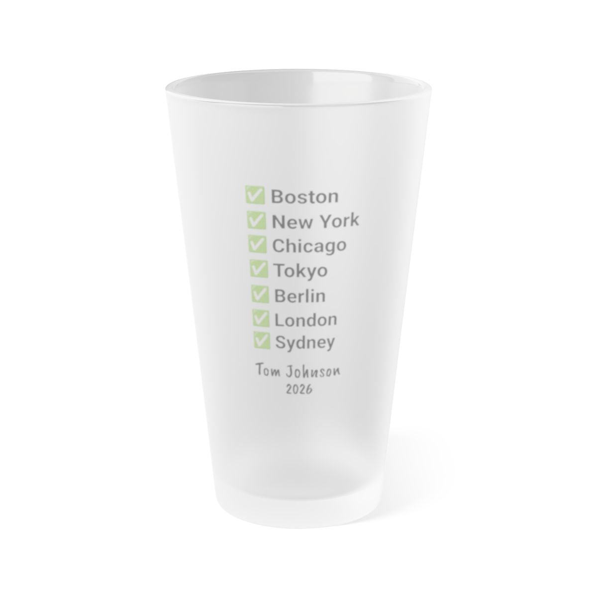 Custom Marathon Majors Frosted Pint Glass - Personalized Runner's Checklist Beer Gift