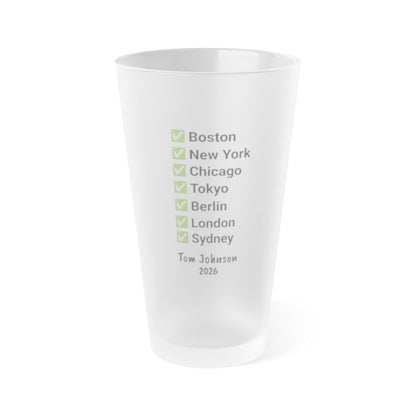 Custom Marathon Majors Frosted Pint Glass - Personalized Runner's Checklist Beer Gift