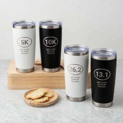 Personalized Engraved Tumbler for Runners, 5K, 10K, 13.1, 26.2 | 20oz Stainless Double-Wall Vacuum Insulation