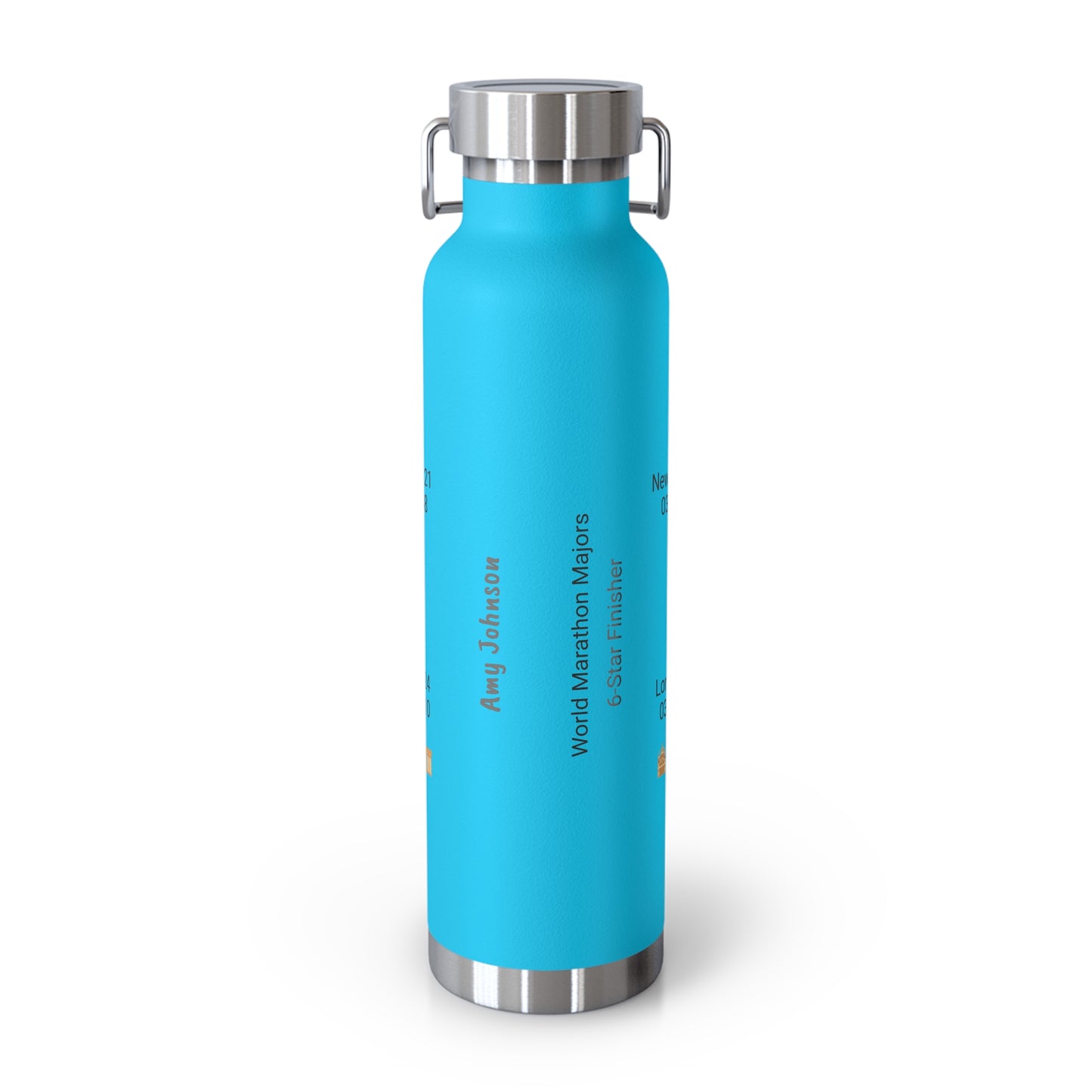 Personalized 6-Star Marathon Water Bottle, 22oz Stainless Steel Copper Insulated - Custom Finish Times for Boston, NYC, Tokyo & More