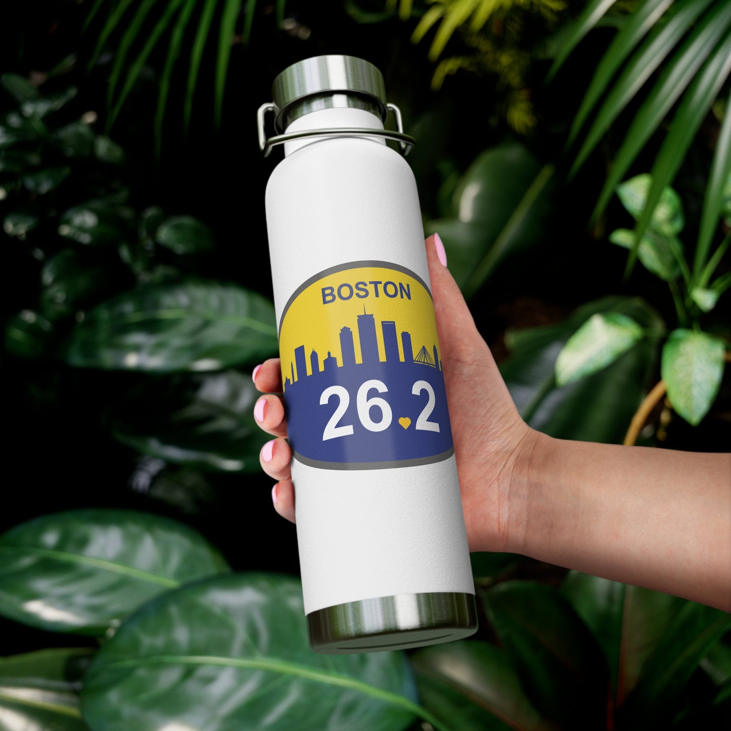 Personalized Boston Marathon Water Bottle, 22oz Stainless Steel Copper Insulated - Customized with Your Name and Finish Time