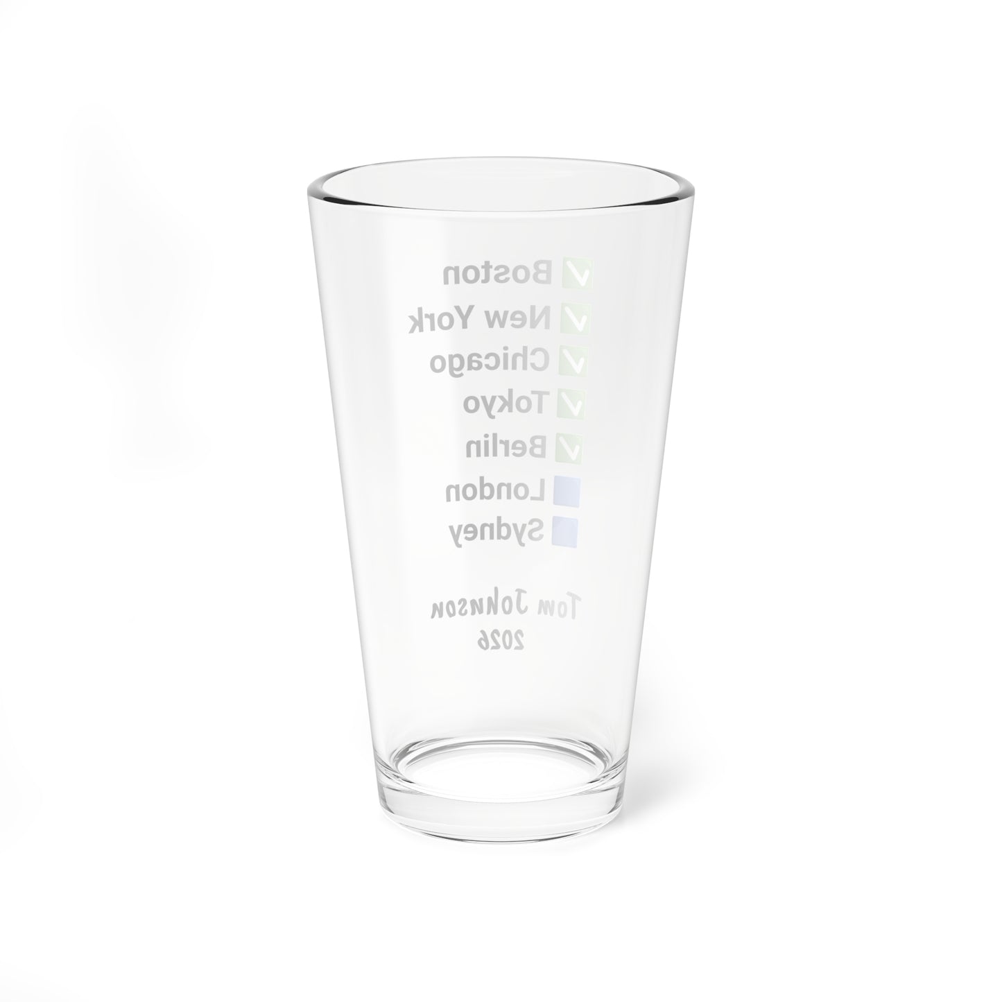 Custom Marathon Majors Mixing Pint Glass - Personalized Runner's Checklist Beer Gift