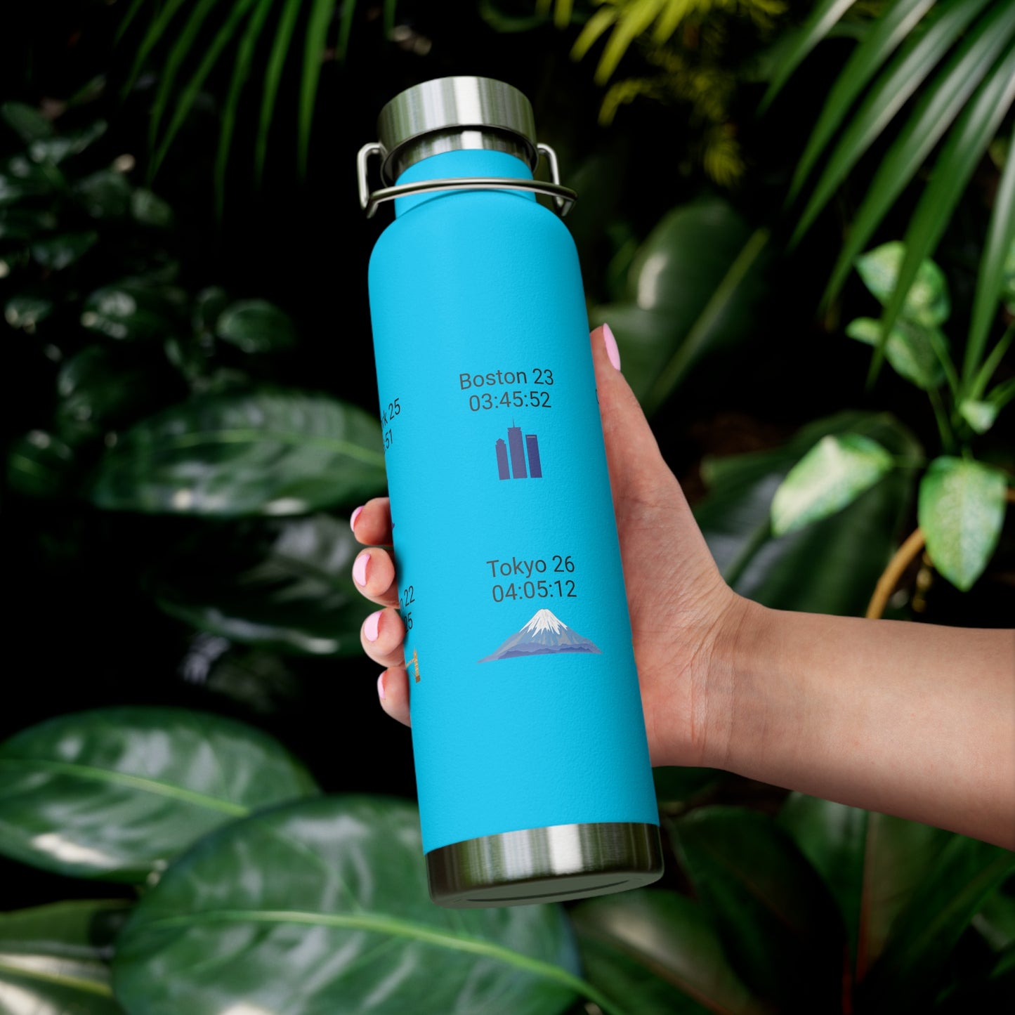 Personalized 6-Star Marathon Water Bottle, 22oz Stainless Steel Copper Insulated - Custom Finish Times for Boston, NYC, Tokyo & More