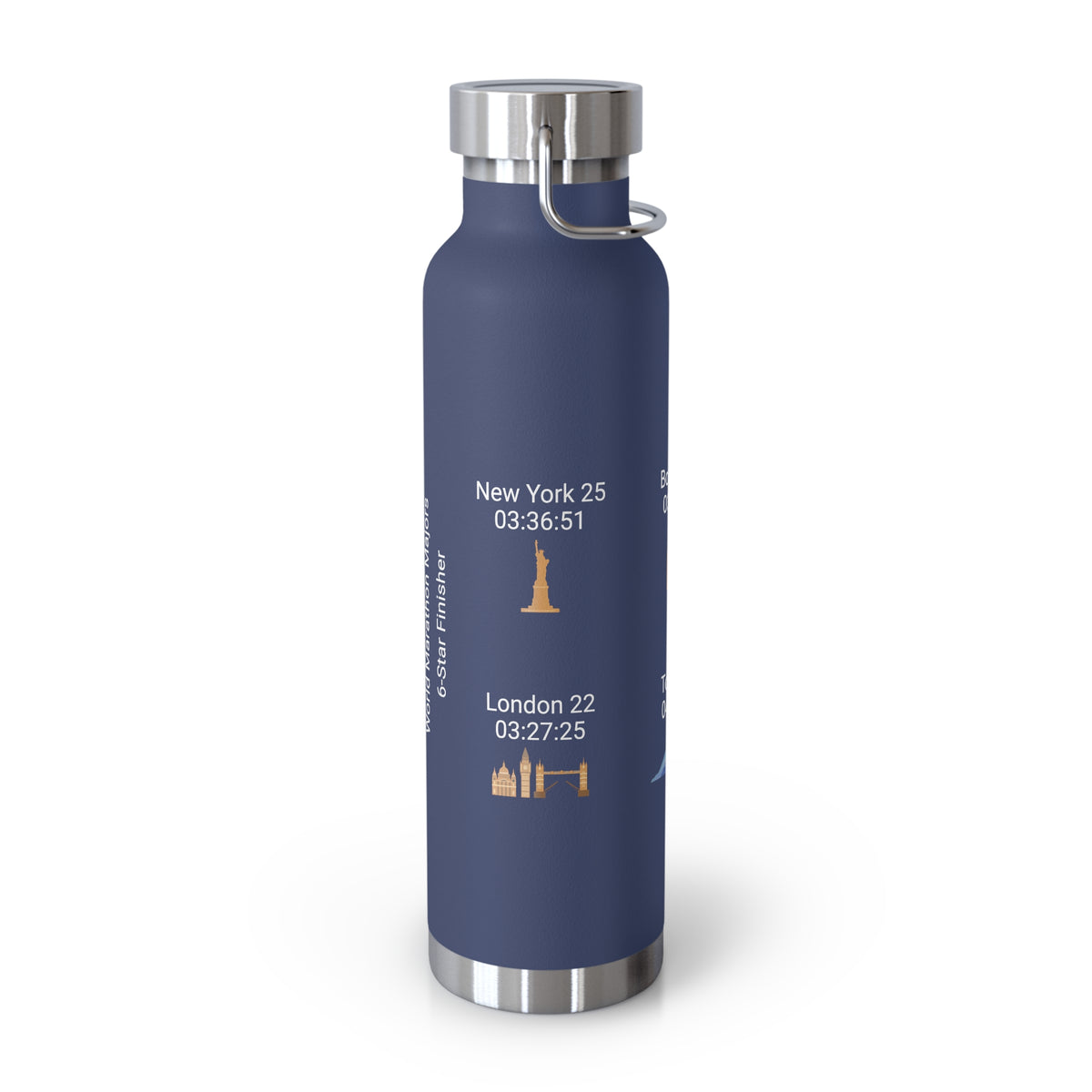 Personalized 6-Star Marathon Water Bottle, 22oz Stainless Steel Copper Insulated - Custom Finish Times for Boston, NYC, Tokyo & More