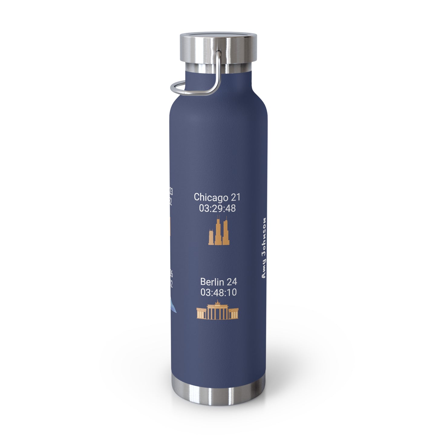 Personalized 6-Star Marathon Water Bottle, 22oz Stainless Steel Copper Insulated - Custom Finish Times for Boston, NYC, Tokyo & More