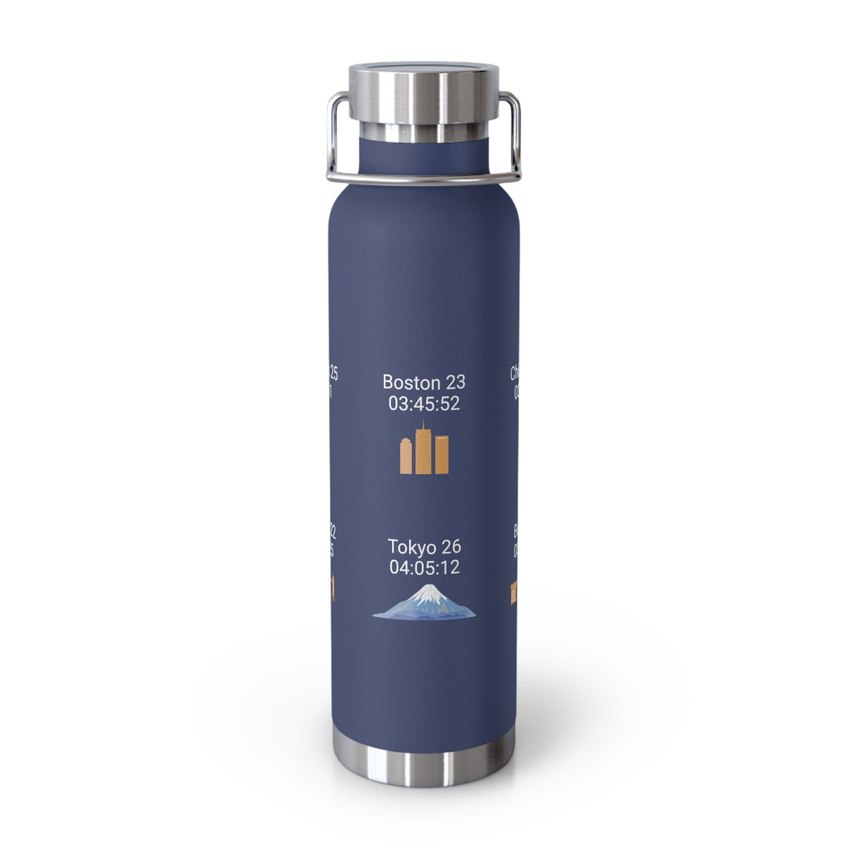 Personalized 6-Star Marathon Water Bottle, 22oz Stainless Steel Copper Insulated - Custom Finish Times for Boston, NYC, Tokyo & More