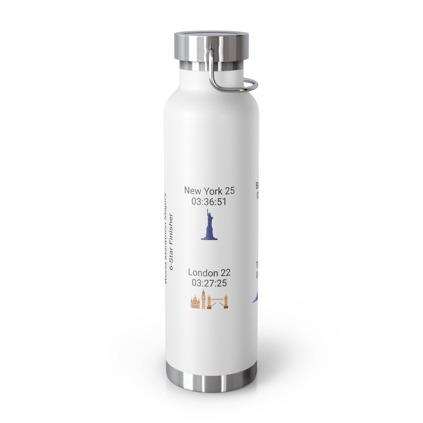 Personalized 6-Star Marathon Water Bottle, 22oz Stainless Steel Copper Insulated - Custom Finish Times for Boston, NYC, Tokyo & More