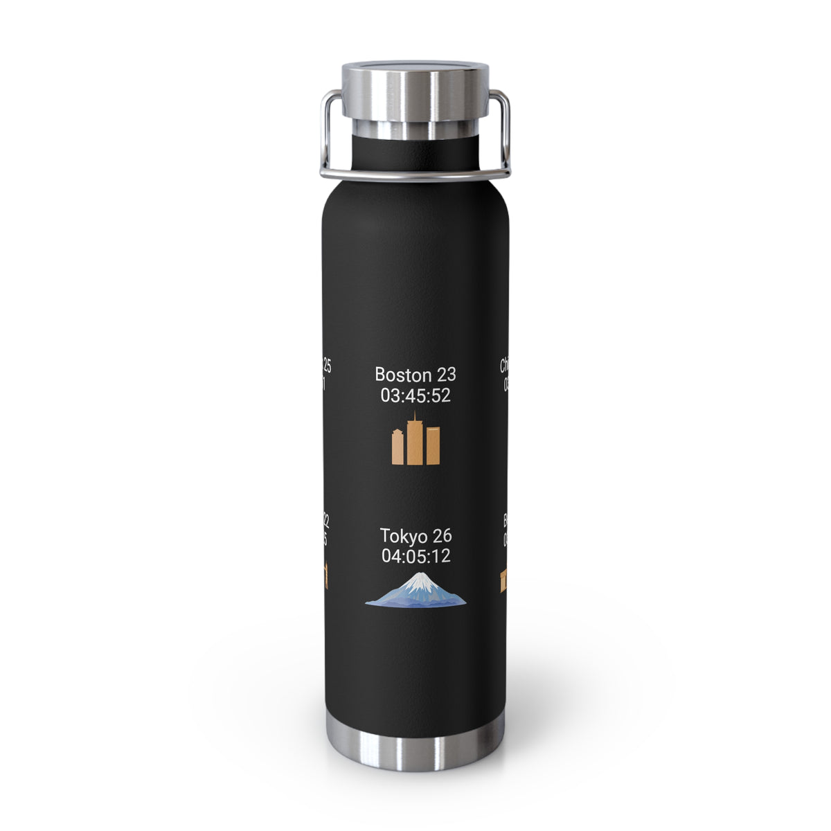 Personalized 6-Star Marathon Water Bottle, 22oz Stainless Steel Copper Insulated - Custom Finish Times for Boston, NYC, Tokyo & More
