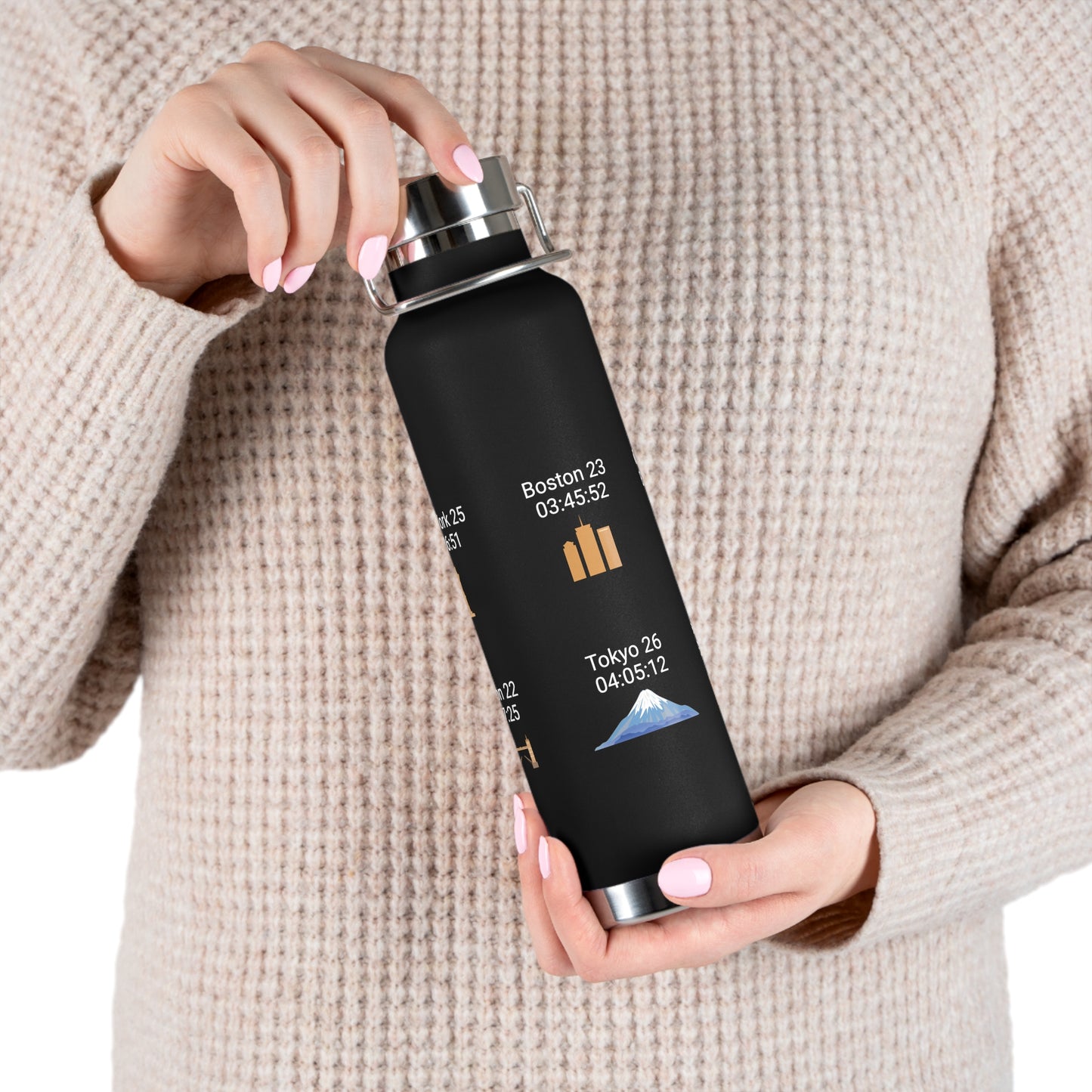 Personalized 6-Star Marathon Water Bottle, 22oz Stainless Steel Copper Insulated - Custom Finish Times for Boston, NYC, Tokyo & More