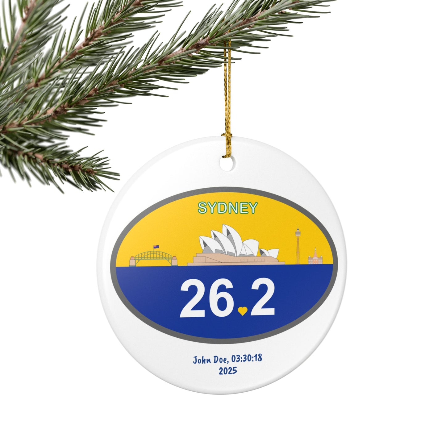 Personalized Sydney 26.2 Marathon Ornament | Ceramic Round Ornament
