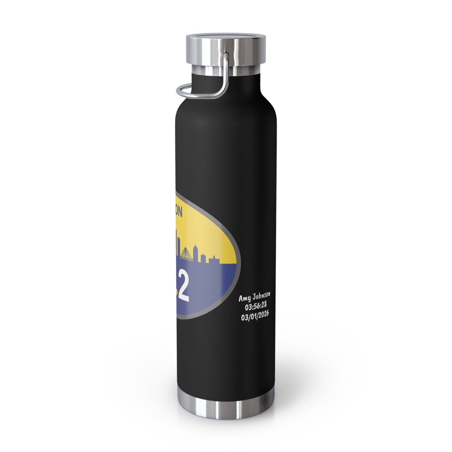 Personalized Boston Marathon Water Bottle, 22oz Stainless Steel Copper Insulated - Customized with Your Name and Finish Time