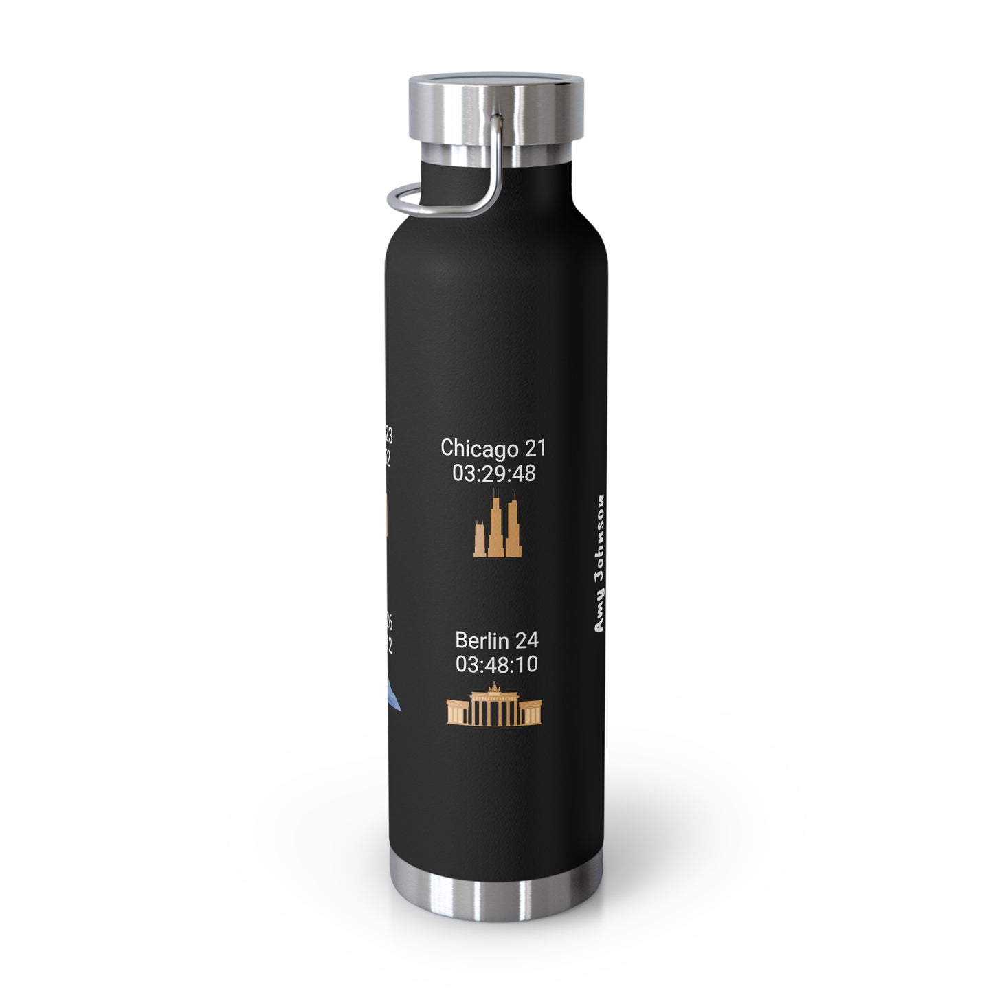 Personalized 6-Star Marathon Water Bottle, 22oz Stainless Steel Copper Insulated - Custom Finish Times for Boston, NYC, Tokyo & More