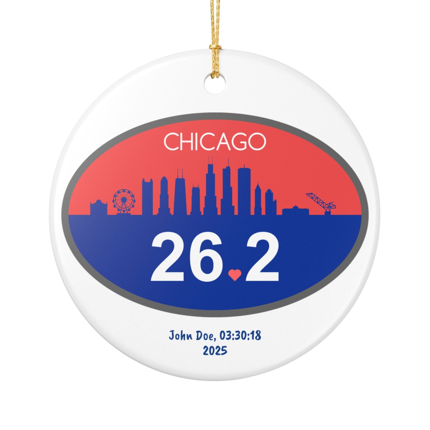 Personalized Chicago 26.2 Marathon Ornament | Ceramic Round Ornament