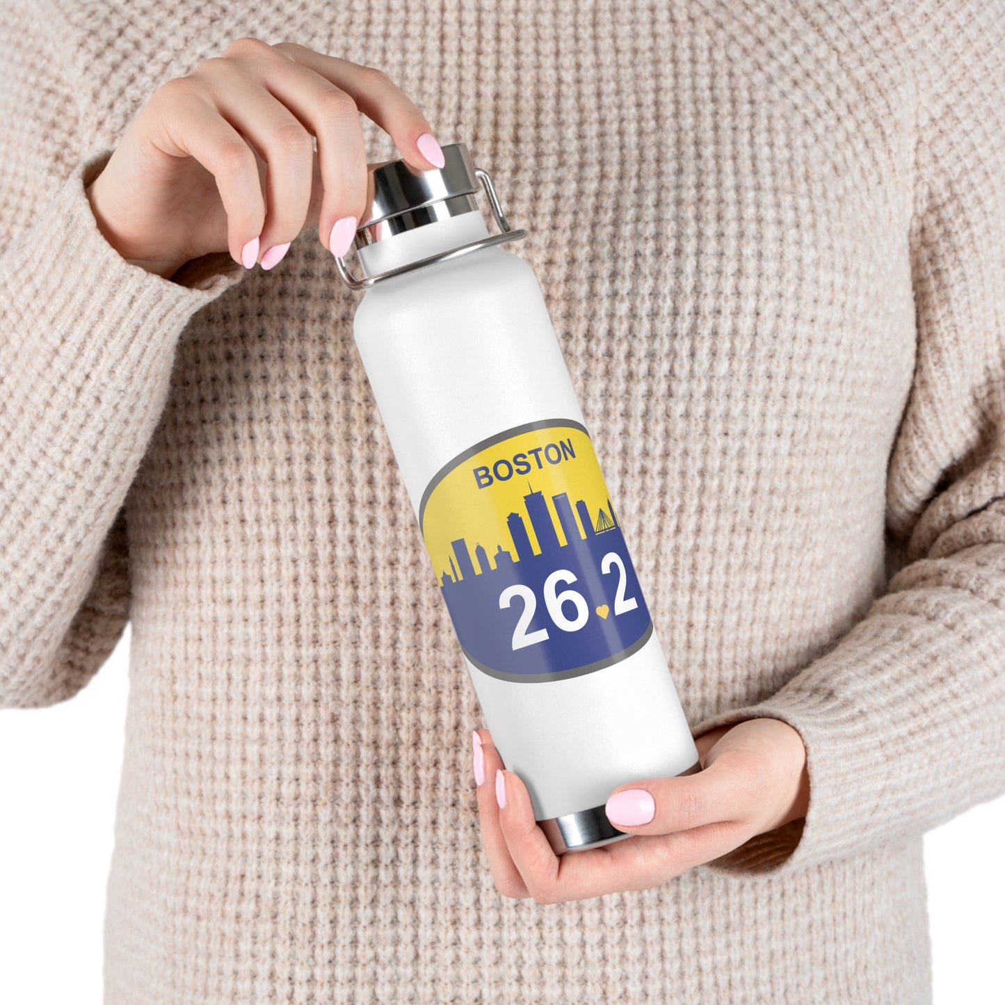 Personalized Boston Marathon Water Bottle, 22oz Stainless Steel Copper Insulated - Customized with Your Name and Finish Time