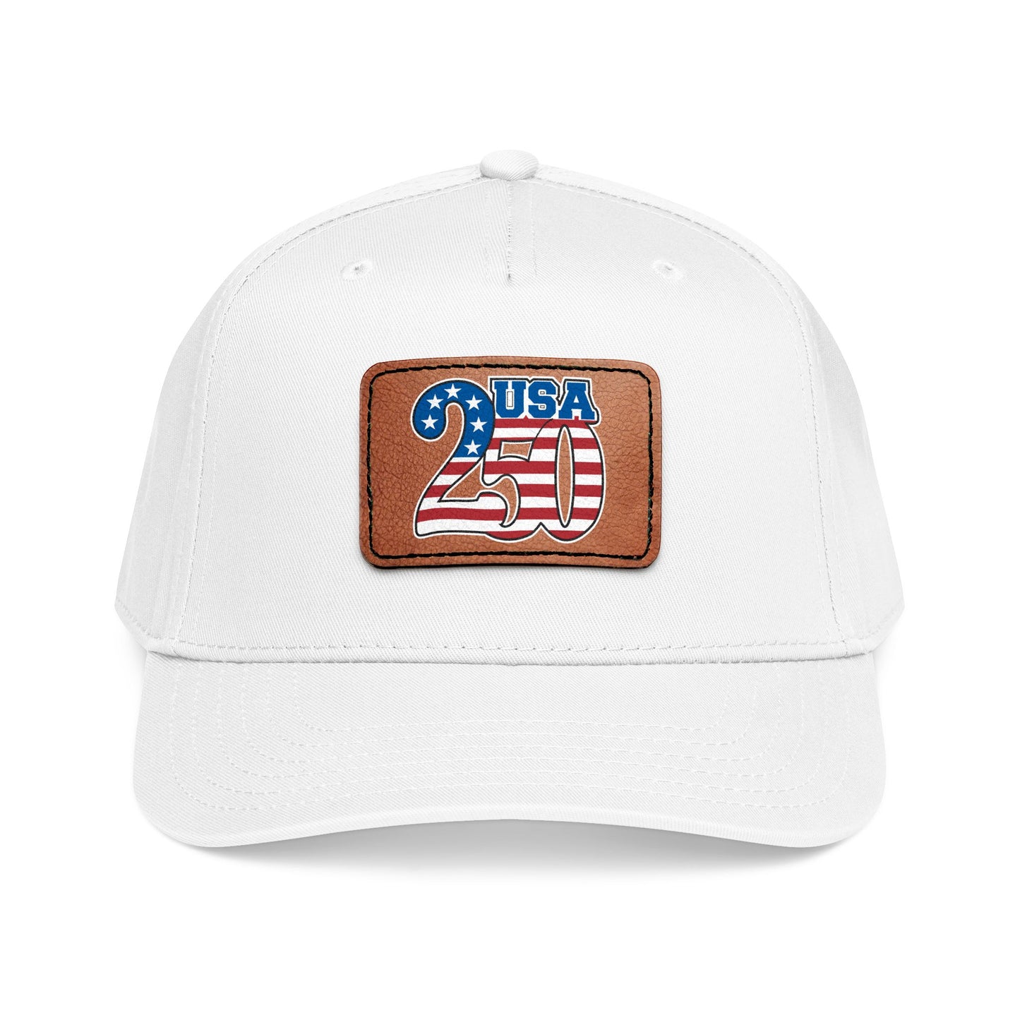 USA 250 Flag Patch Baseball Cap | Leather Patch, Patriotic Hat to Celebrate 1776 - 2026, Made in USA