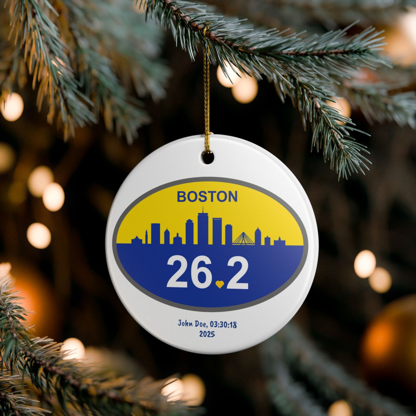 Personalized Boston 26.2 Marathon Ornament | Ceramic Round Ornament