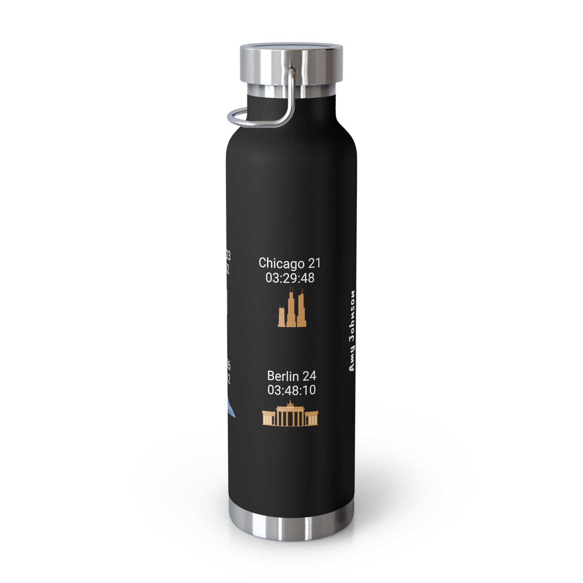 Personalized 6-Star Marathon Water Bottle, 22oz Stainless Steel Copper Insulated - Custom Finish Times for Boston, NYC, Tokyo & More