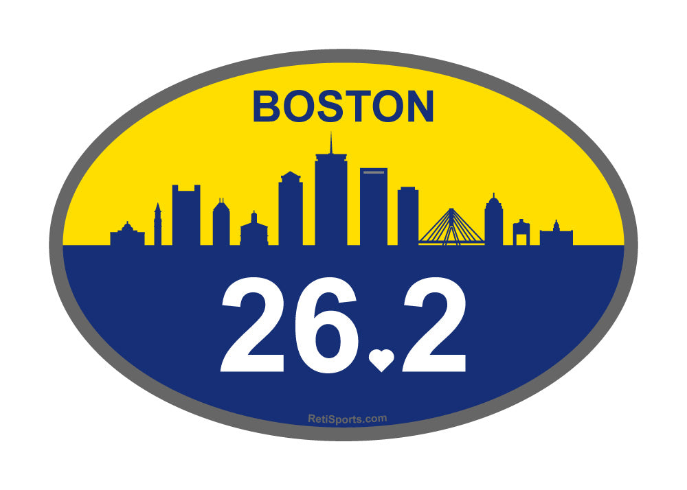 Boston Marathon Magnet or Glue-Less Sticker, Large 4x6" Waterproof with Skyline for Car or Refrigerator